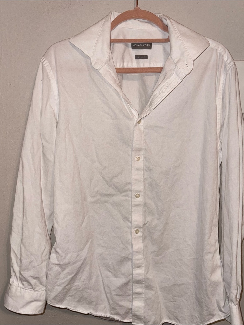 Michael Kors Men's White Cotton Button-Up Dress Shirt